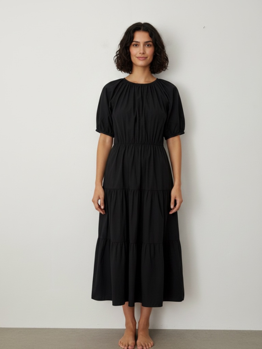 Greylin tiered puff sleeve midi dress